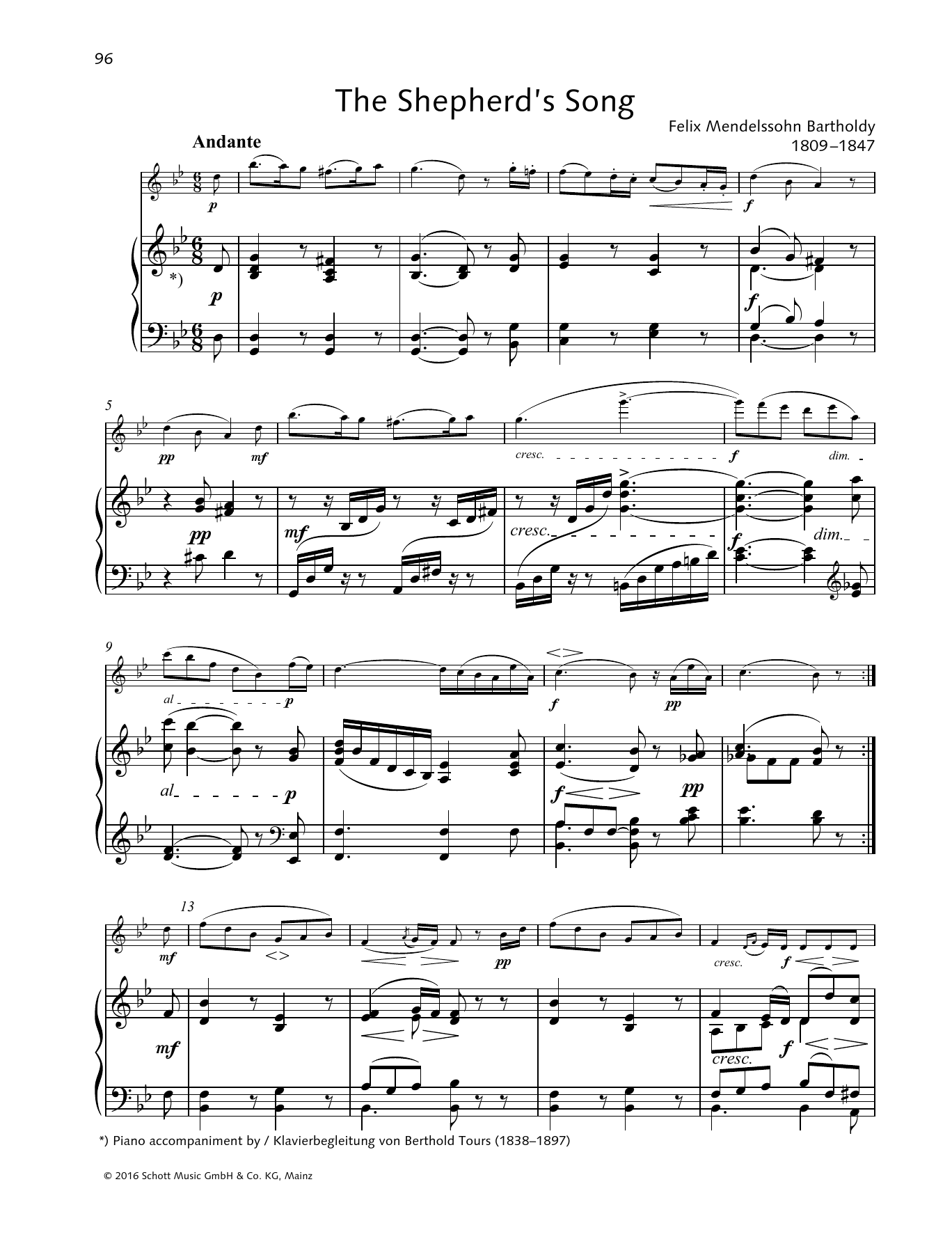 Felix Mendelssohn Bartholdy The Shepherd's Song sheet music notes and chords arranged for Woodwind Solo