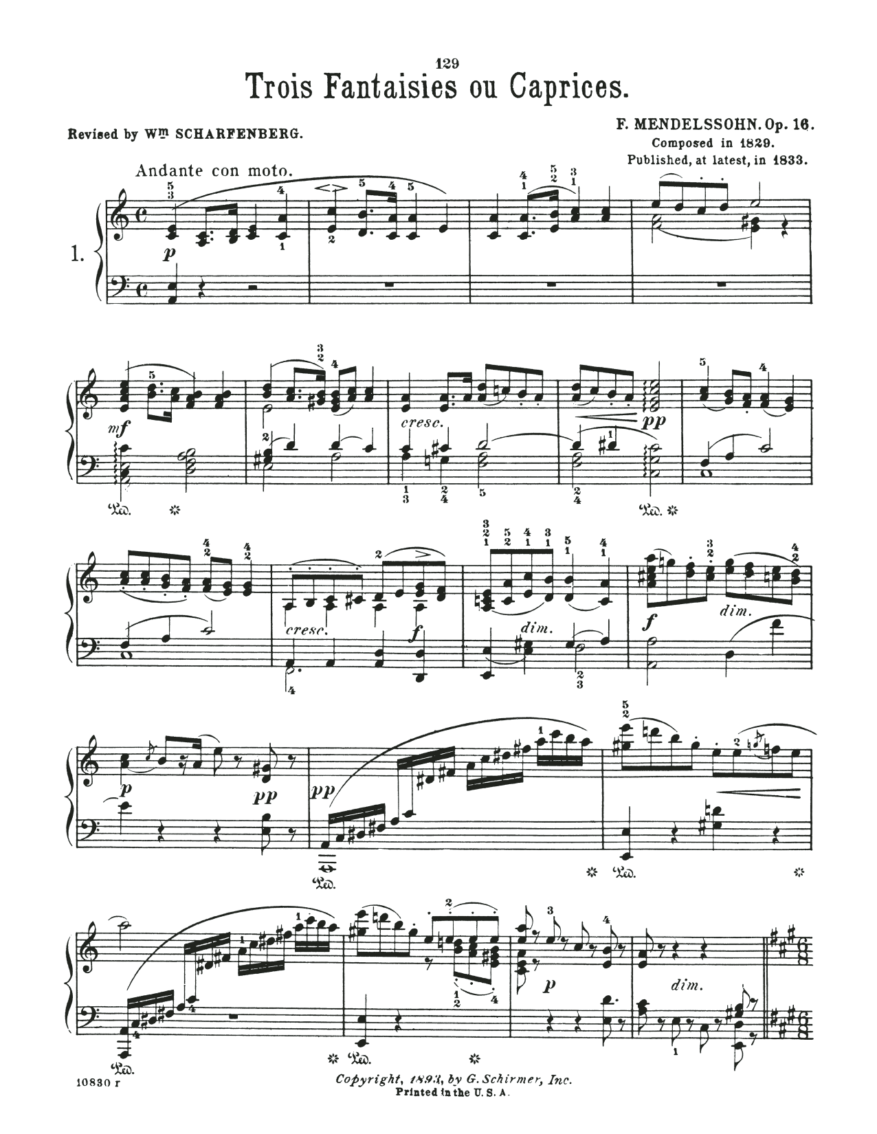 Felix Mendelssohn Fantasia In A Minor, Op. 16, No. 1 sheet music notes and chords arranged for Piano Solo