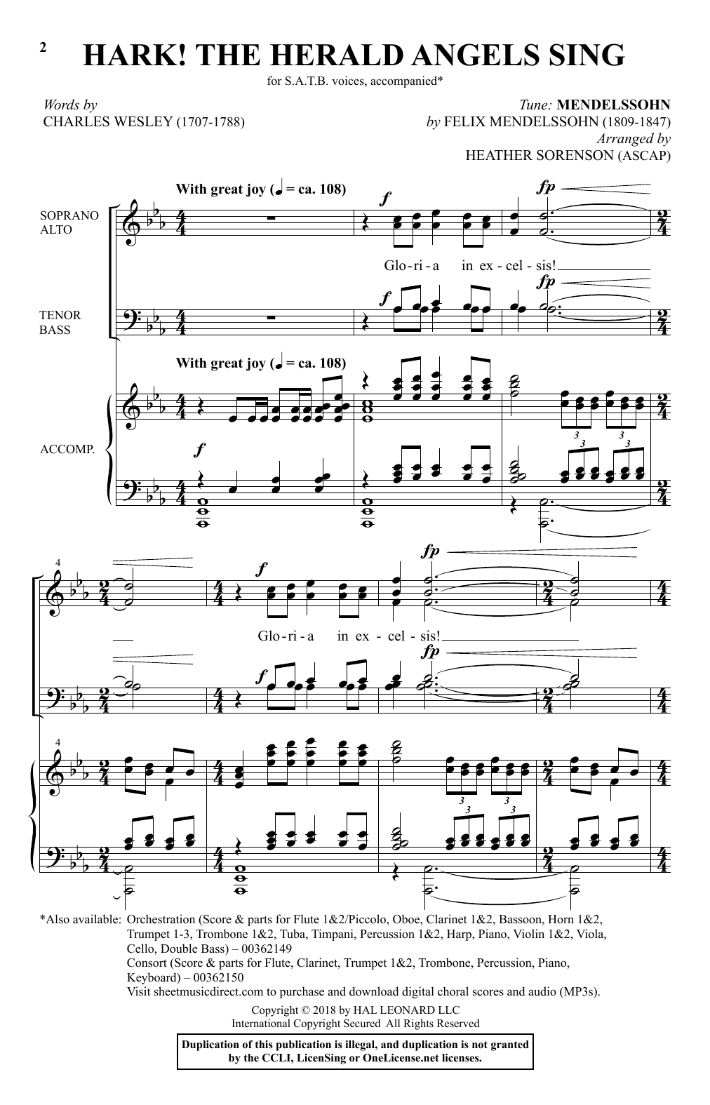 Felix Mendelssohn Hark! The Herald Angels Sing (arr. Heather Sorenson) sheet music notes and chords arranged for SATB Choir