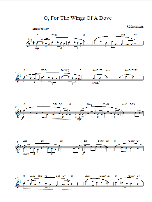 Felix Mendelssohn O For The Wings Of A Dove sheet music notes and chords arranged for Alto Sax Solo
