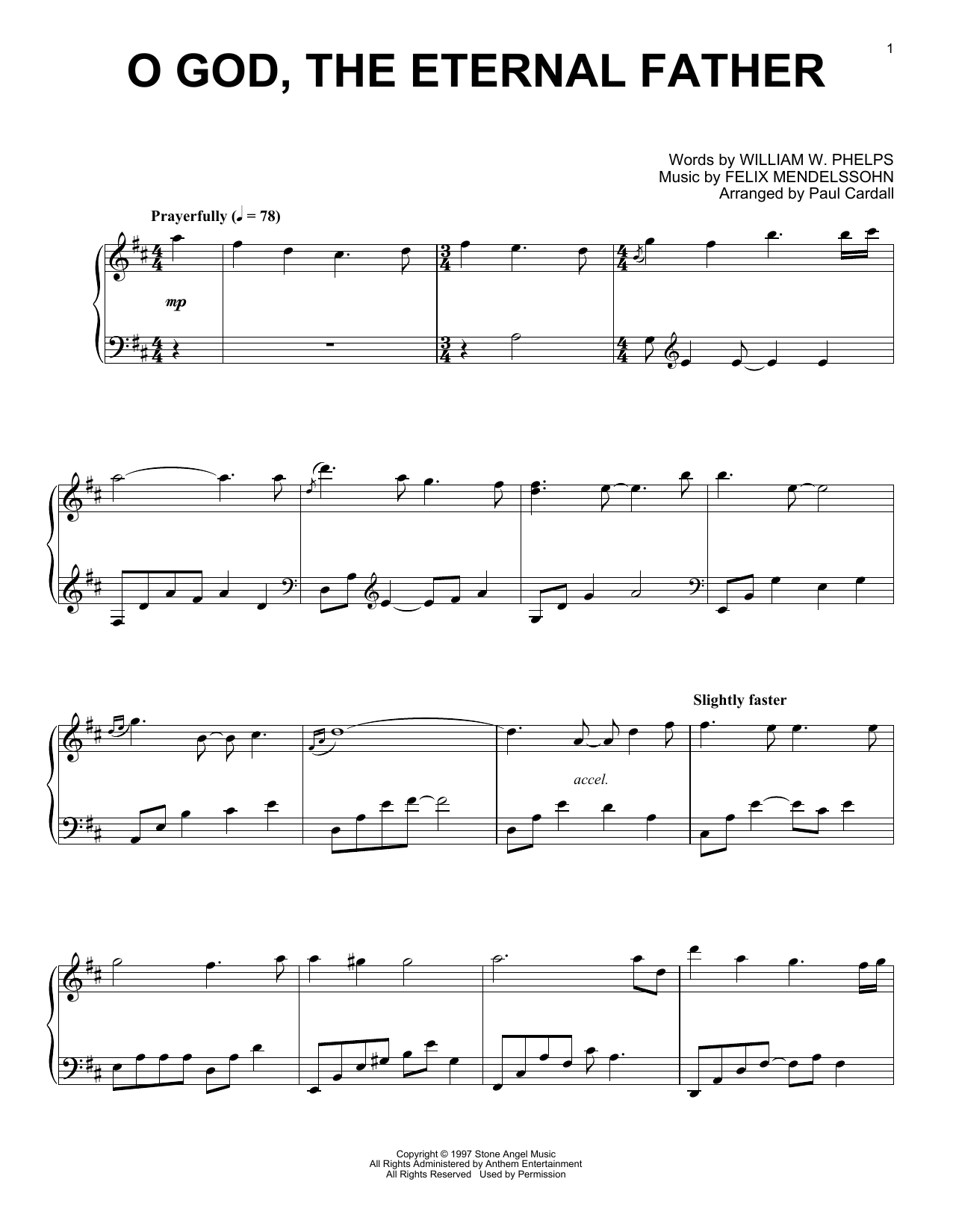 Felix Mendelssohn O God, The Eternal Father (arr. Paul Cardall) sheet music notes and chords arranged for Piano Solo