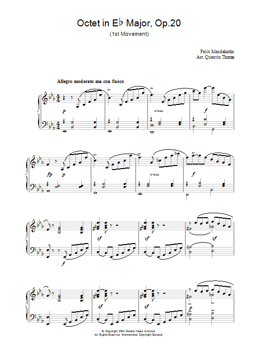 Felix Mendelssohn Octet in Eb Major, Op.20 sheet music notes and chords arranged for Piano Solo