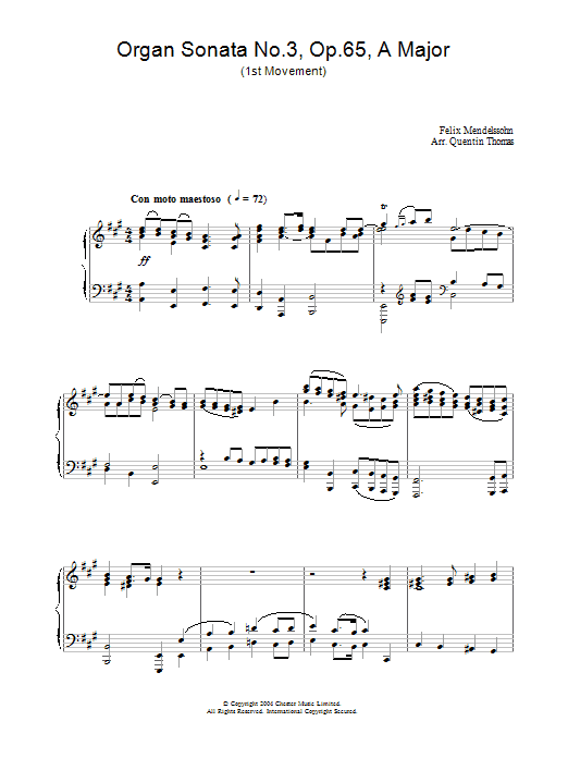 Felix Mendelssohn Organ Sonata No.3, Op.65, A Major sheet music notes and chords arranged for Piano Solo