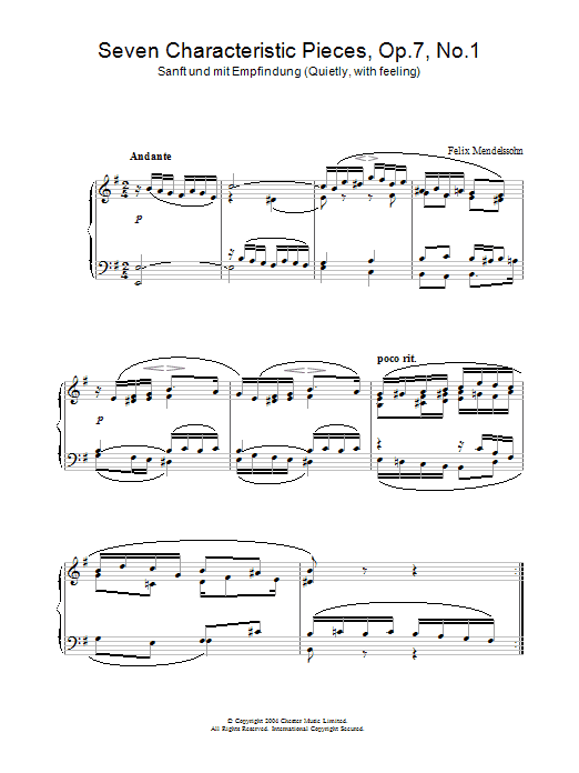 Felix Mendelssohn Seven Characteristic Pieces, Op.7, No.1 sheet music notes and chords arranged for Piano Solo