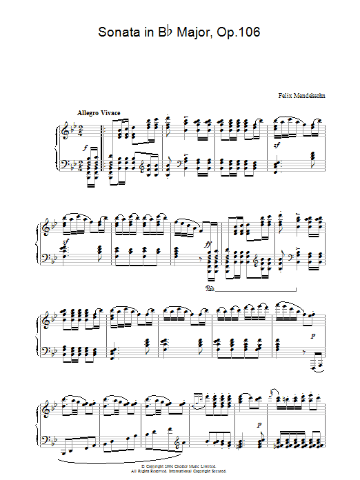 Felix Mendelssohn Sonata in Bb Major, Op.106 sheet music notes and chords arranged for Piano Solo