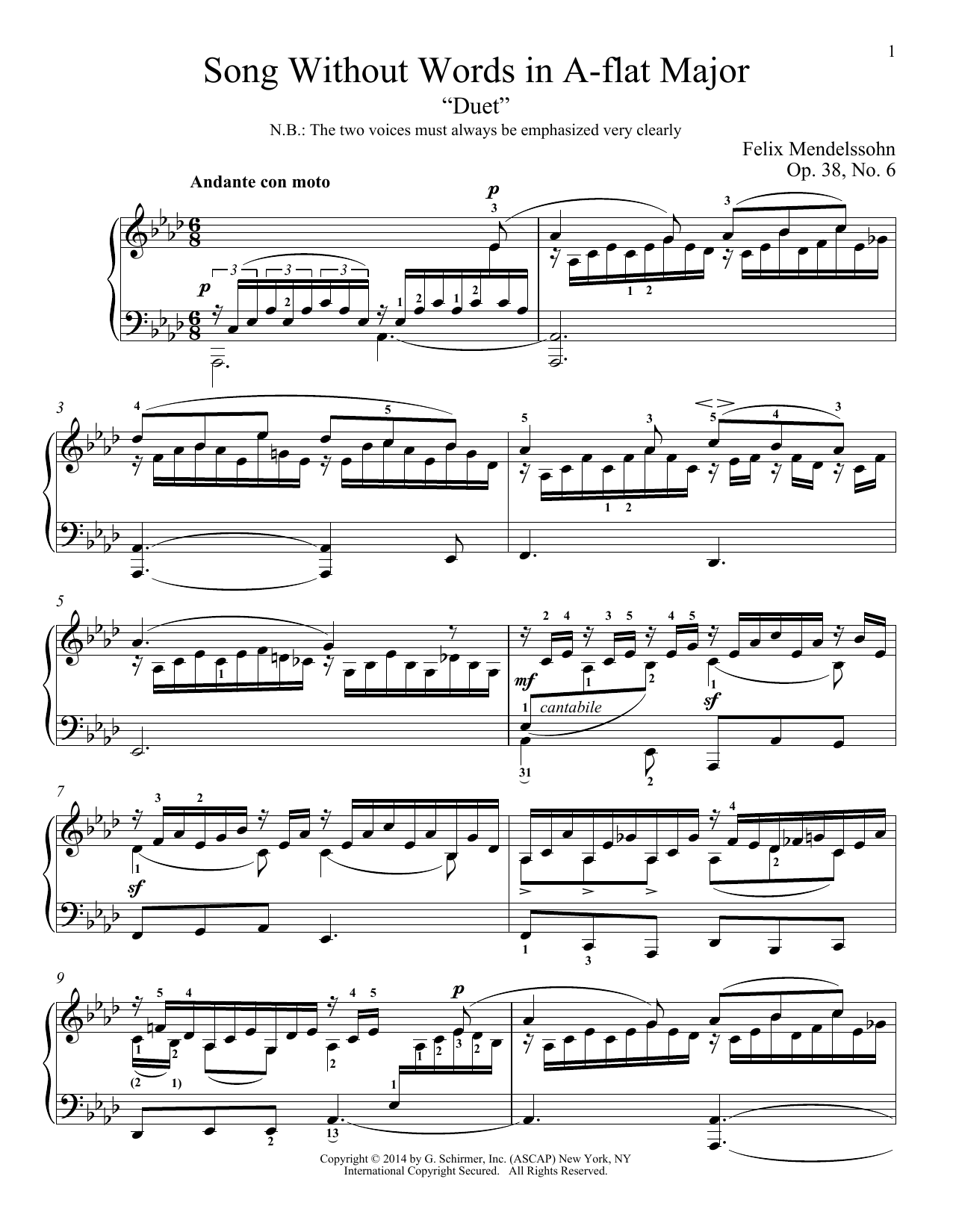 Felix Mendelssohn Song Without Words In A-Flat Major, 