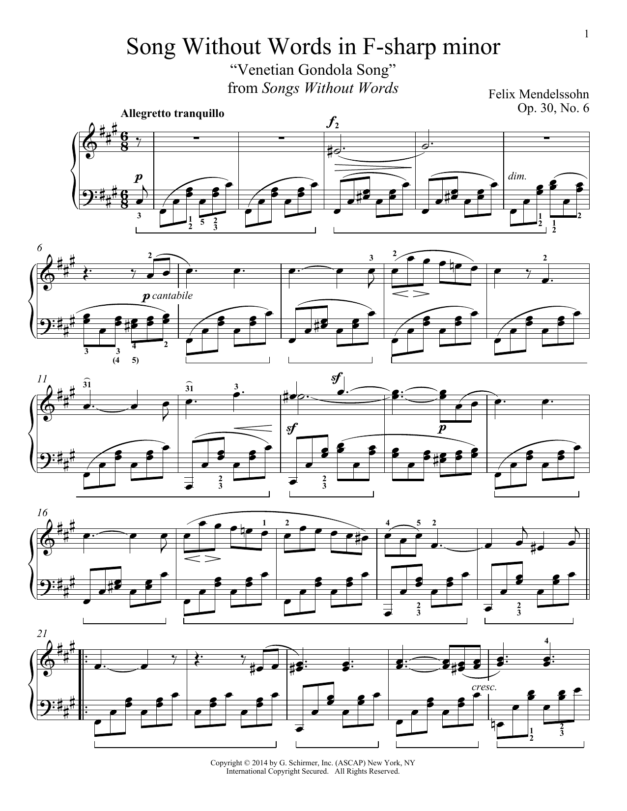 Felix Mendelssohn Song Without Words In F-Sharp Minor 