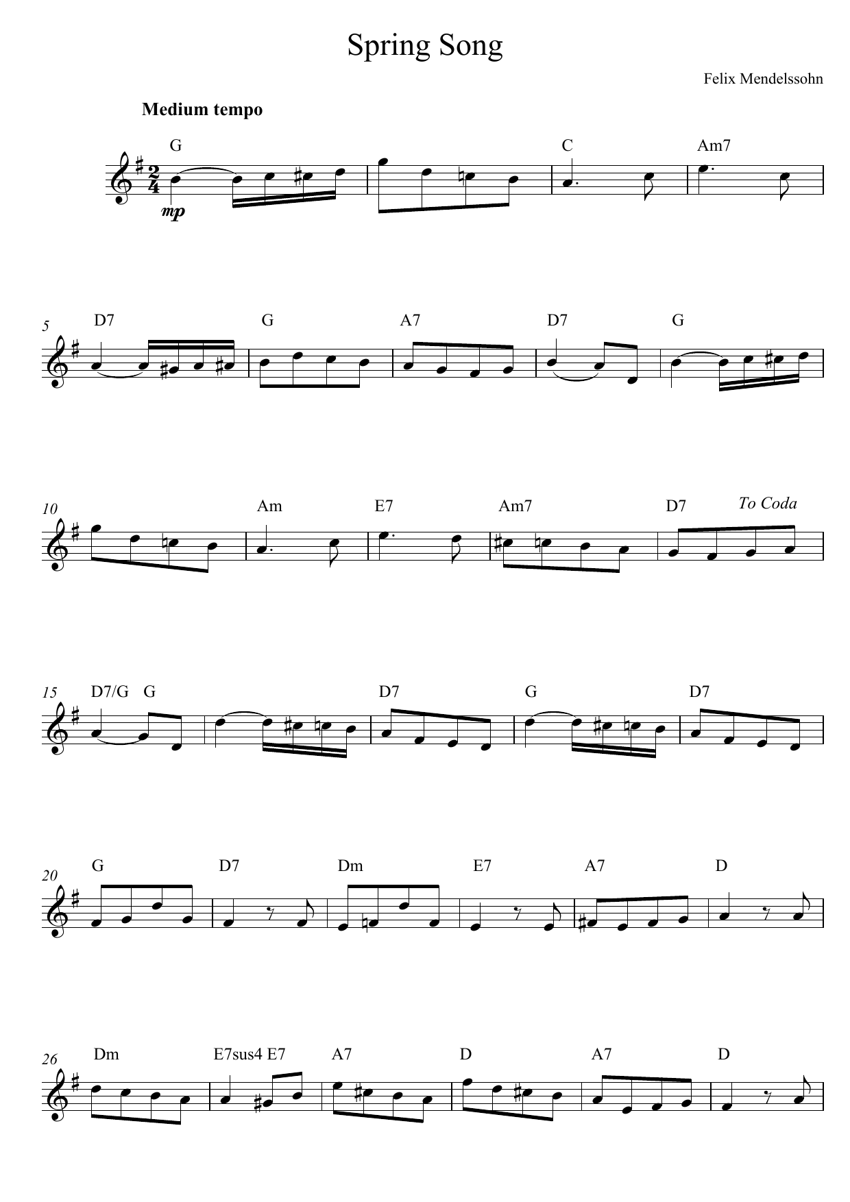 Felix Mendelssohn Spring Song, from Songs Without Words, Op.62 sheet music notes and chords arranged for Alto Sax Solo