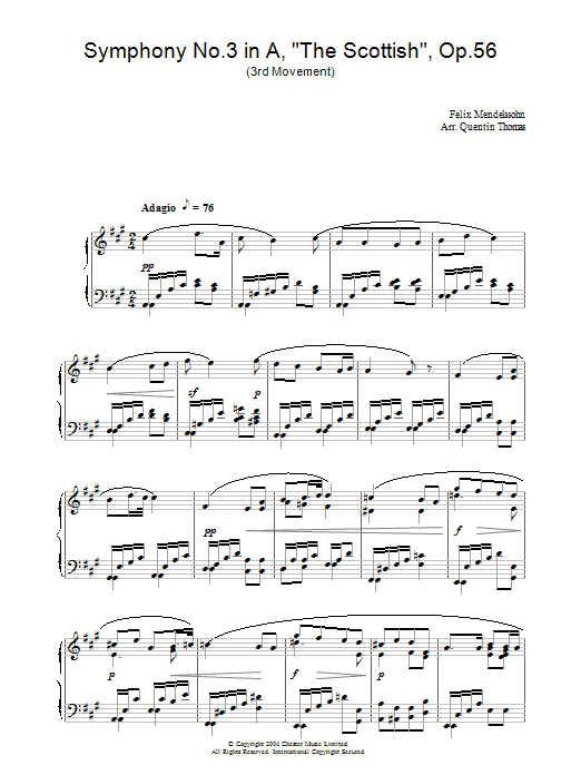 Felix Mendelssohn Symphony No.3 in A, 'The Scottish', Op.56 (3rd Movement) sheet music notes and chords arranged for Piano Solo
