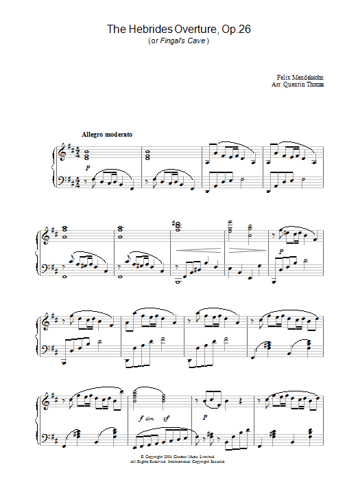 Felix Mendelssohn The Hebrides Overture, Op.26 sheet music notes and chords arranged for Piano Solo