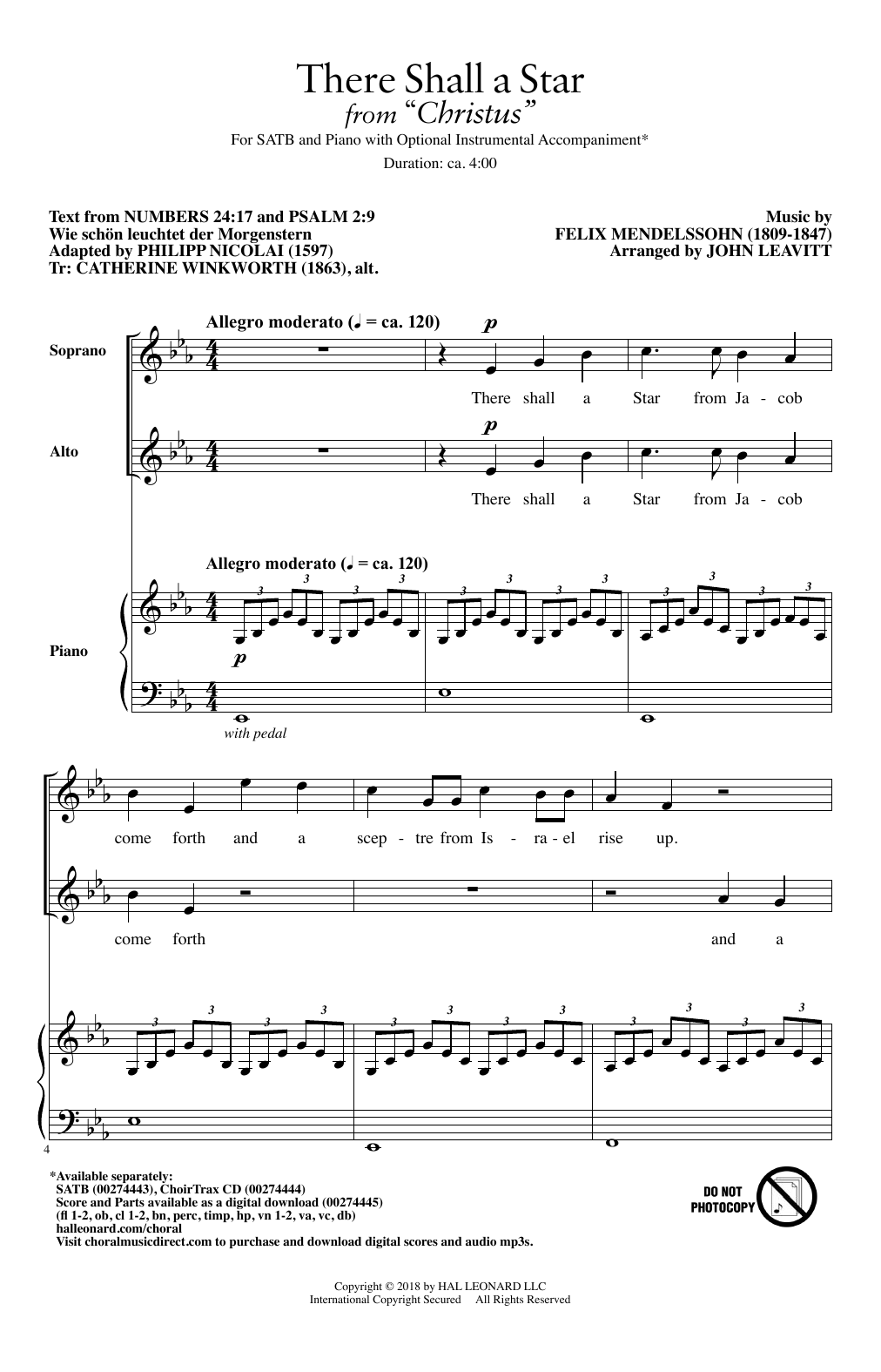 Felix Mendelssohn There Shall A Star (arr. John Leavitt) sheet music notes and chords arranged for SATB Choir