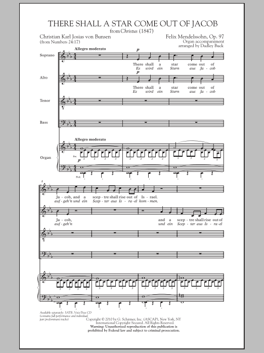 Felix Mendelssohn There Shall A Star Come Out Of Jacob sheet music notes and chords arranged for SATB Choir