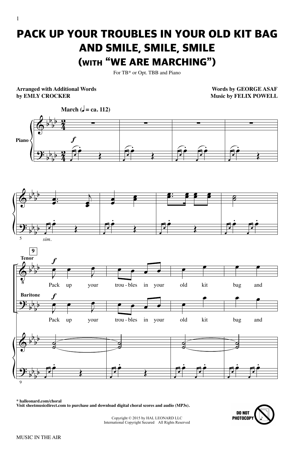 Felix Powell Pack Up Your Troubles In Your Old Kit Bag And Smile, Smile, Smile (from Music In The Air) sheet music notes and chords arranged for TB Choir