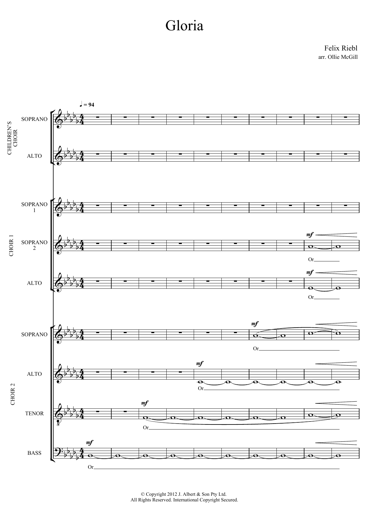 Felix Riebl Gloria (arr. Ollie McGill) sheet music notes and chords arranged for SATB Choir