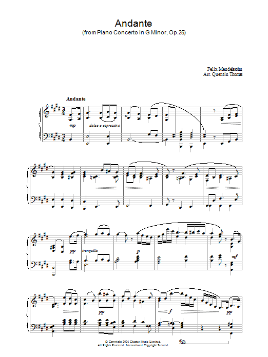 Felix Mendelssohn Andante sheet music notes and chords. Download Printable PDF.