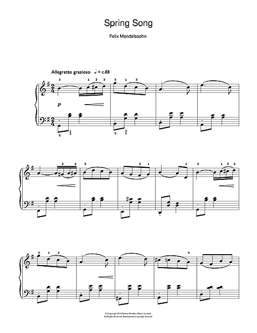 Felix Mendelssohn Spring Song, from Songs Without Words, Op.62 sheet music notes and chords arranged for Lead Sheet / Fake Book