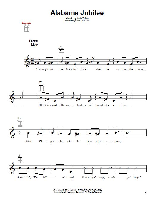 Ferco String Band Alabama Jubilee sheet music notes and chords arranged for Ukulele