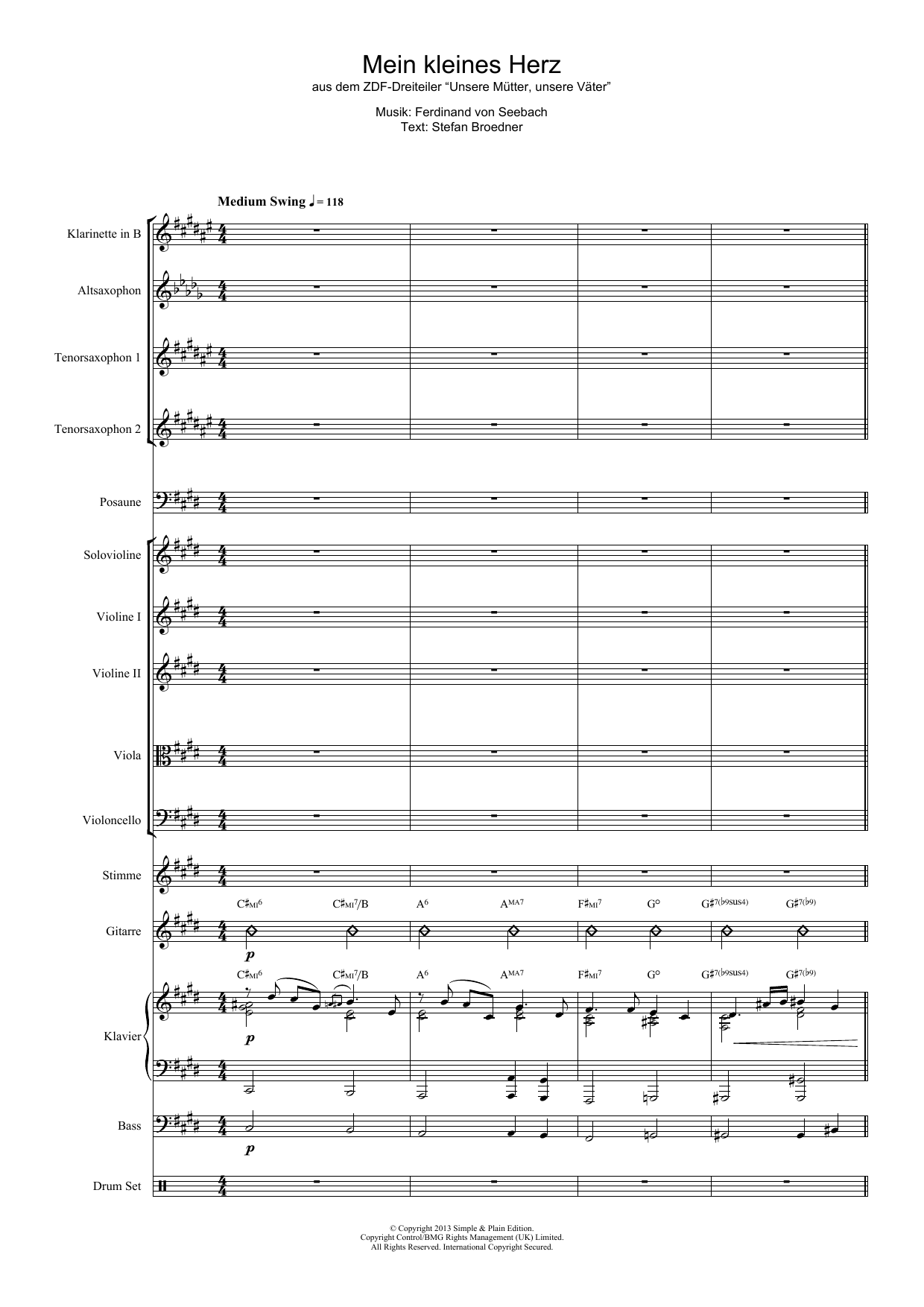 Ferdinand Von Seebach Mein Kleines Herz sheet music notes and chords arranged for Concert Band