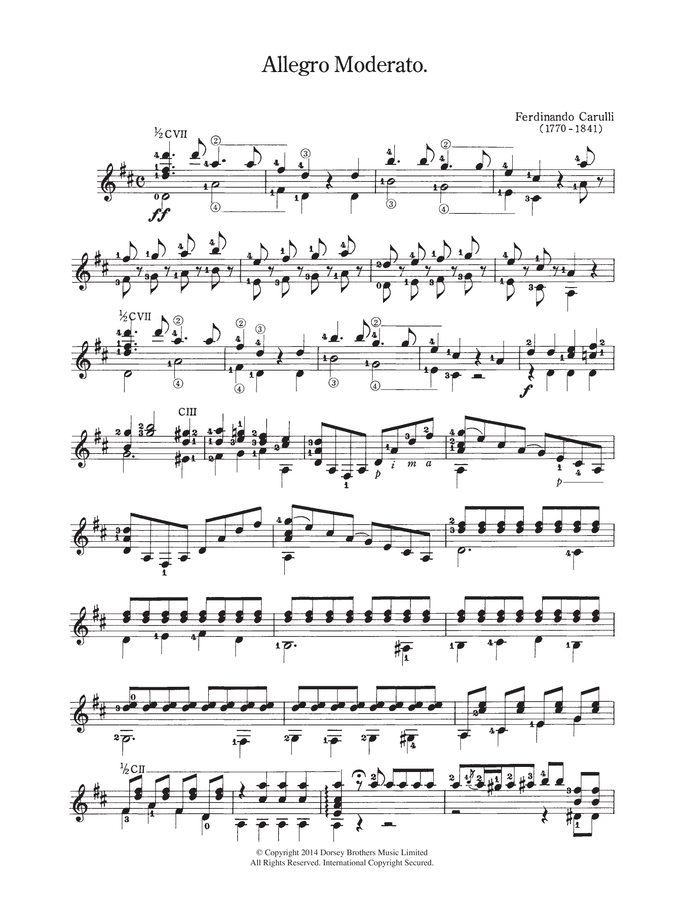 Ferdinando Carulli Allegro Moderato sheet music notes and chords arranged for Easy Guitar