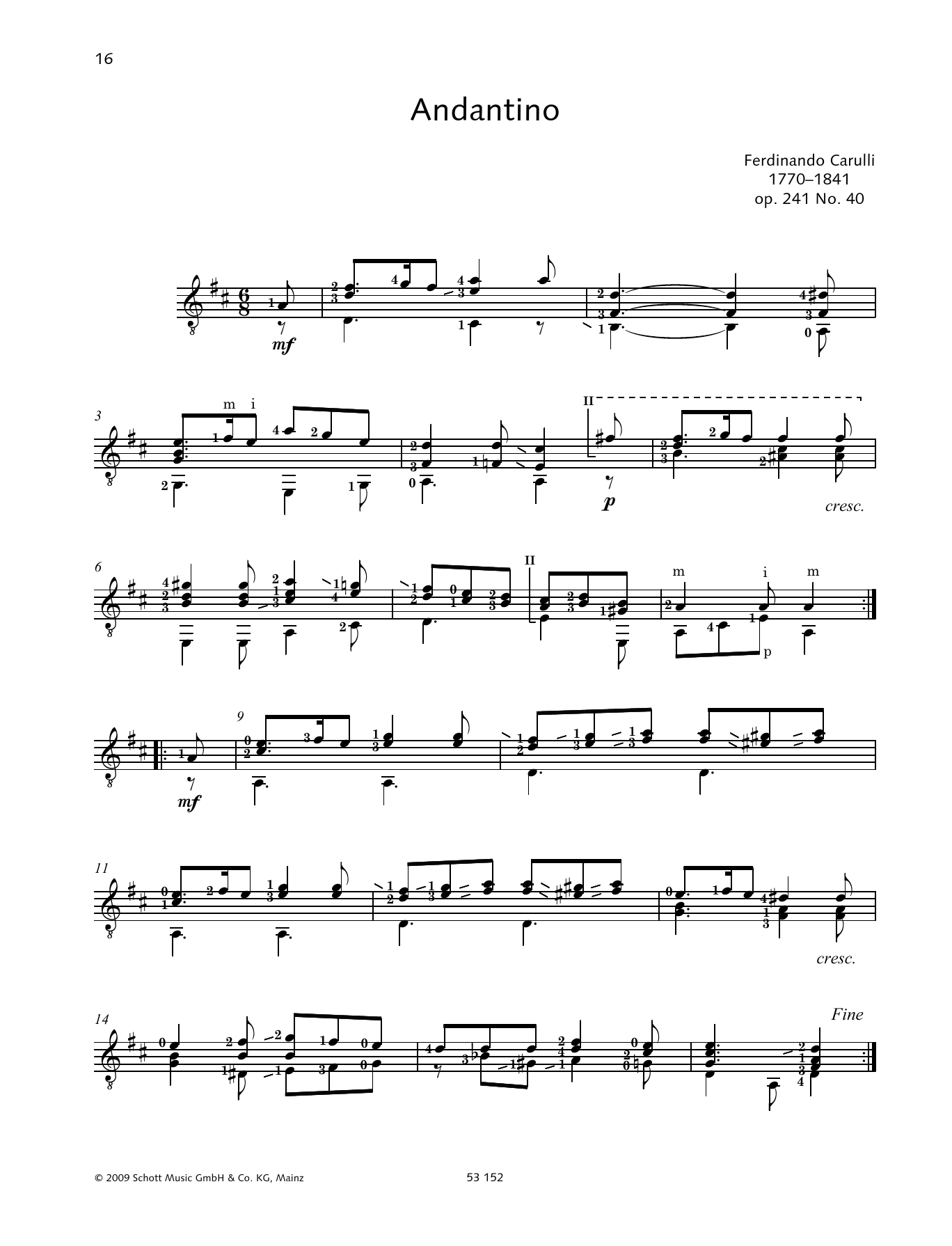 Ferdinando Carulli Andantino sheet music notes and chords arranged for Solo Guitar