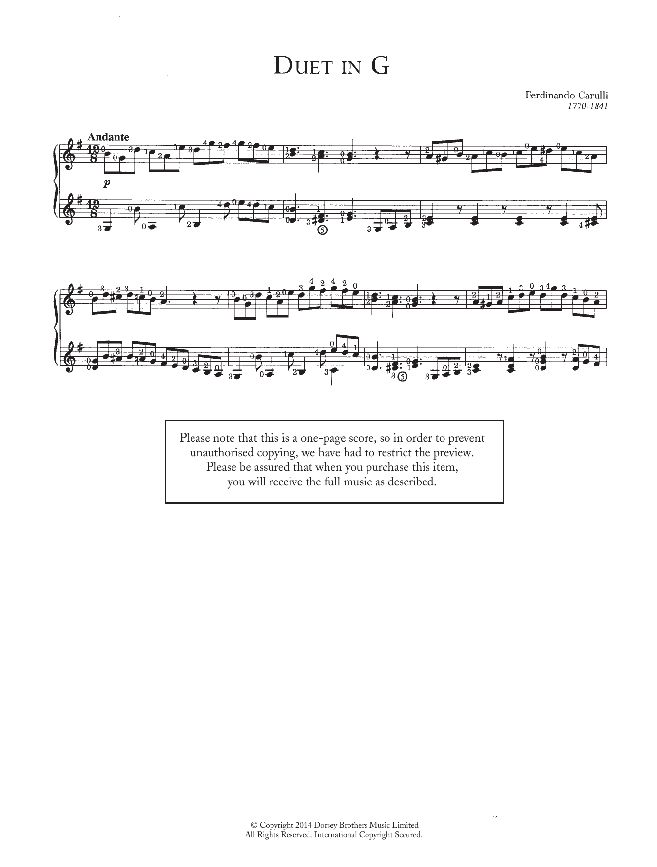 Ferdinando Carulli Duet In G sheet music notes and chords arranged for Easy Guitar