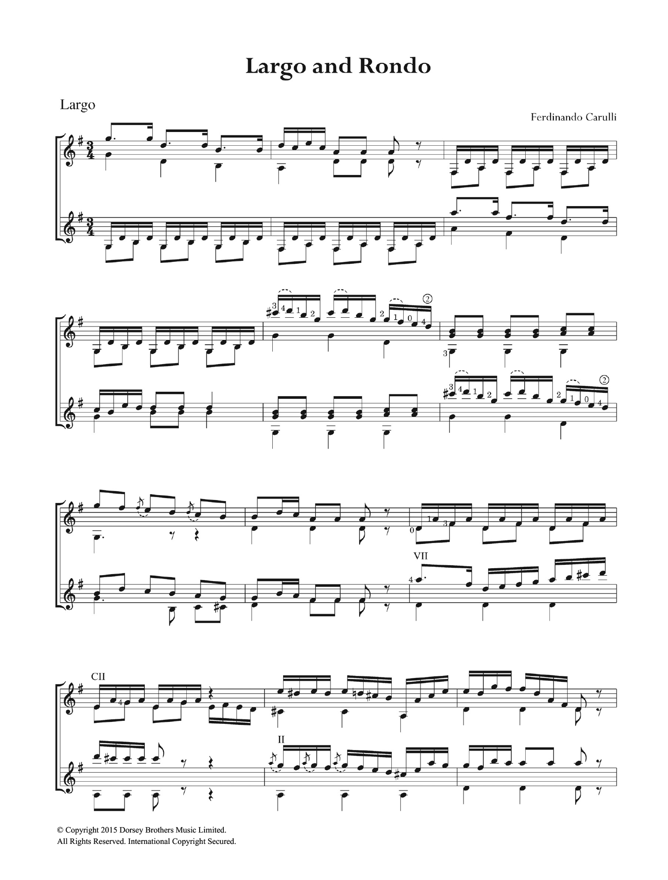 Ferdinando Carulli Largo and Rondo sheet music notes and chords arranged for Easy Guitar