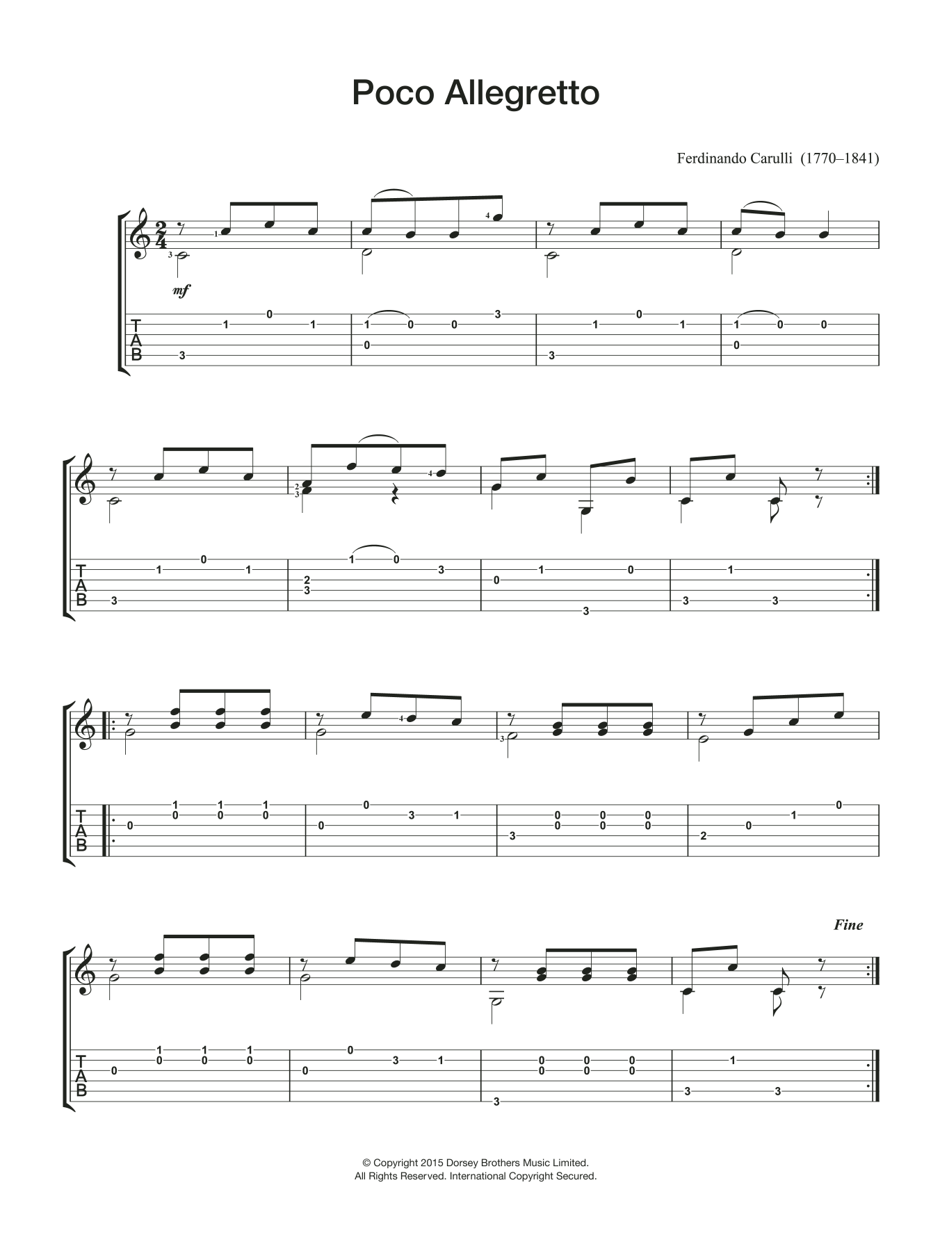 Ferdinando Carulli Poco Allegretto sheet music notes and chords arranged for Easy Guitar