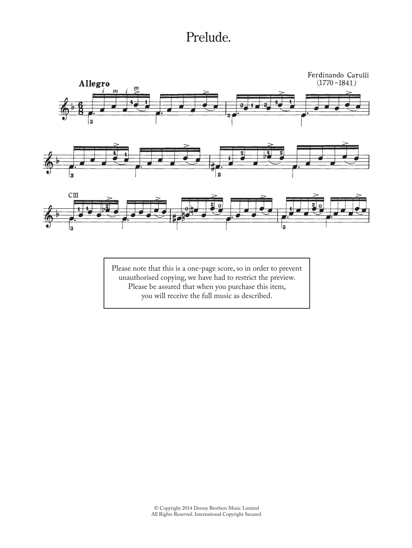 Ferdinando Carulli Prelude sheet music notes and chords arranged for Easy Guitar