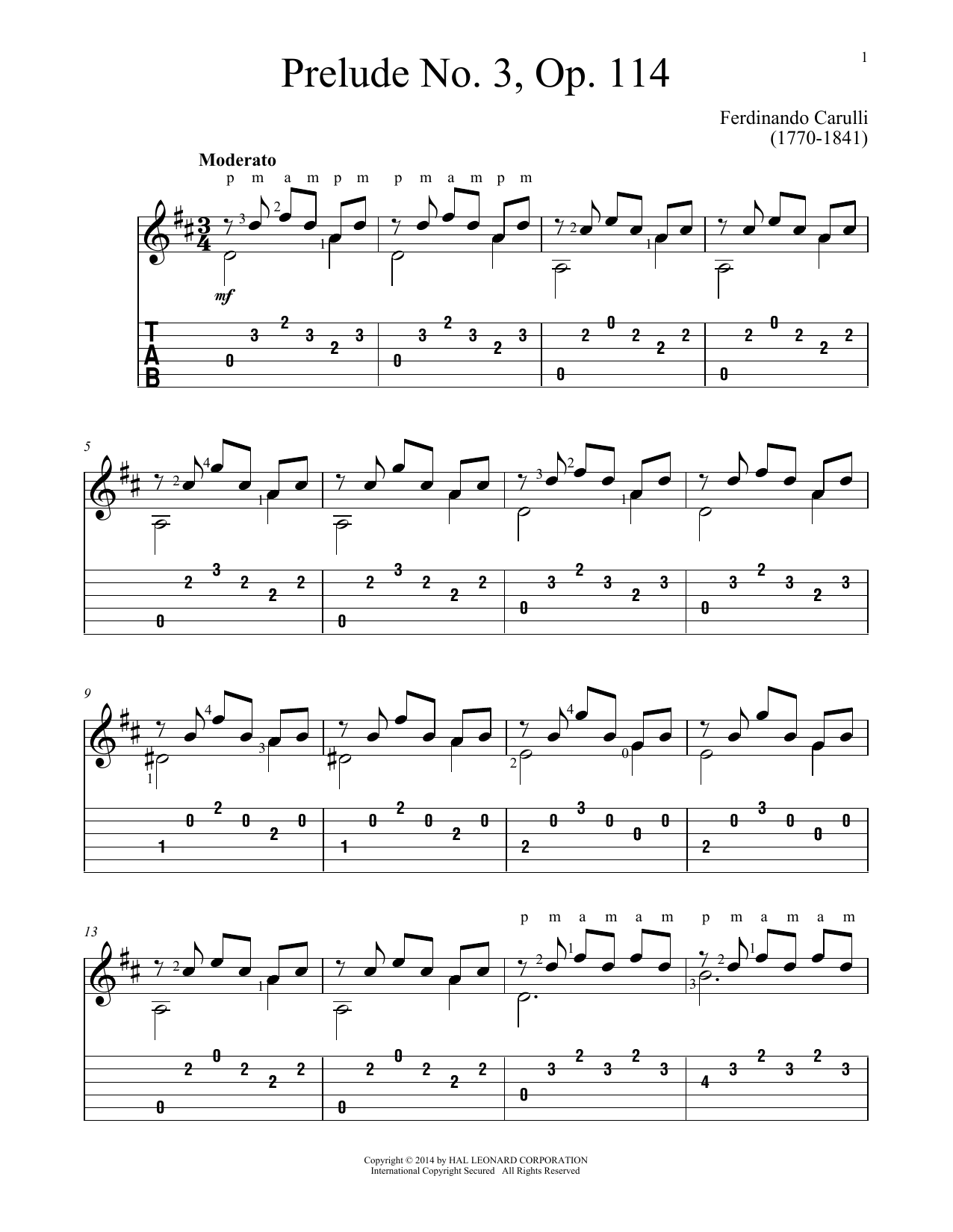 Ferdinando Carulli Prelude No. 3, Op. 114 sheet music notes and chords arranged for Solo Guitar