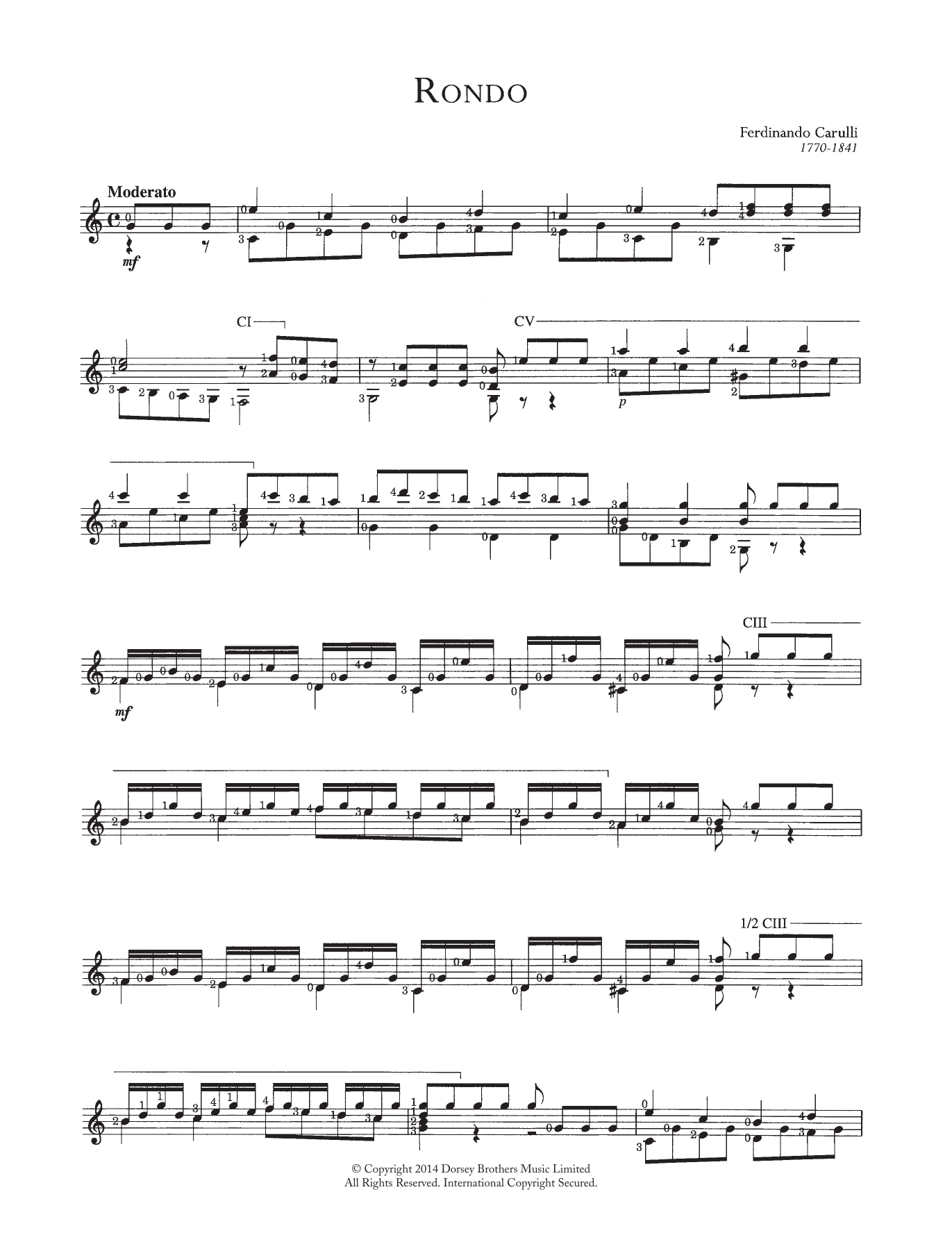 Ferdinando Carulli Rondo sheet music notes and chords arranged for Easy Guitar