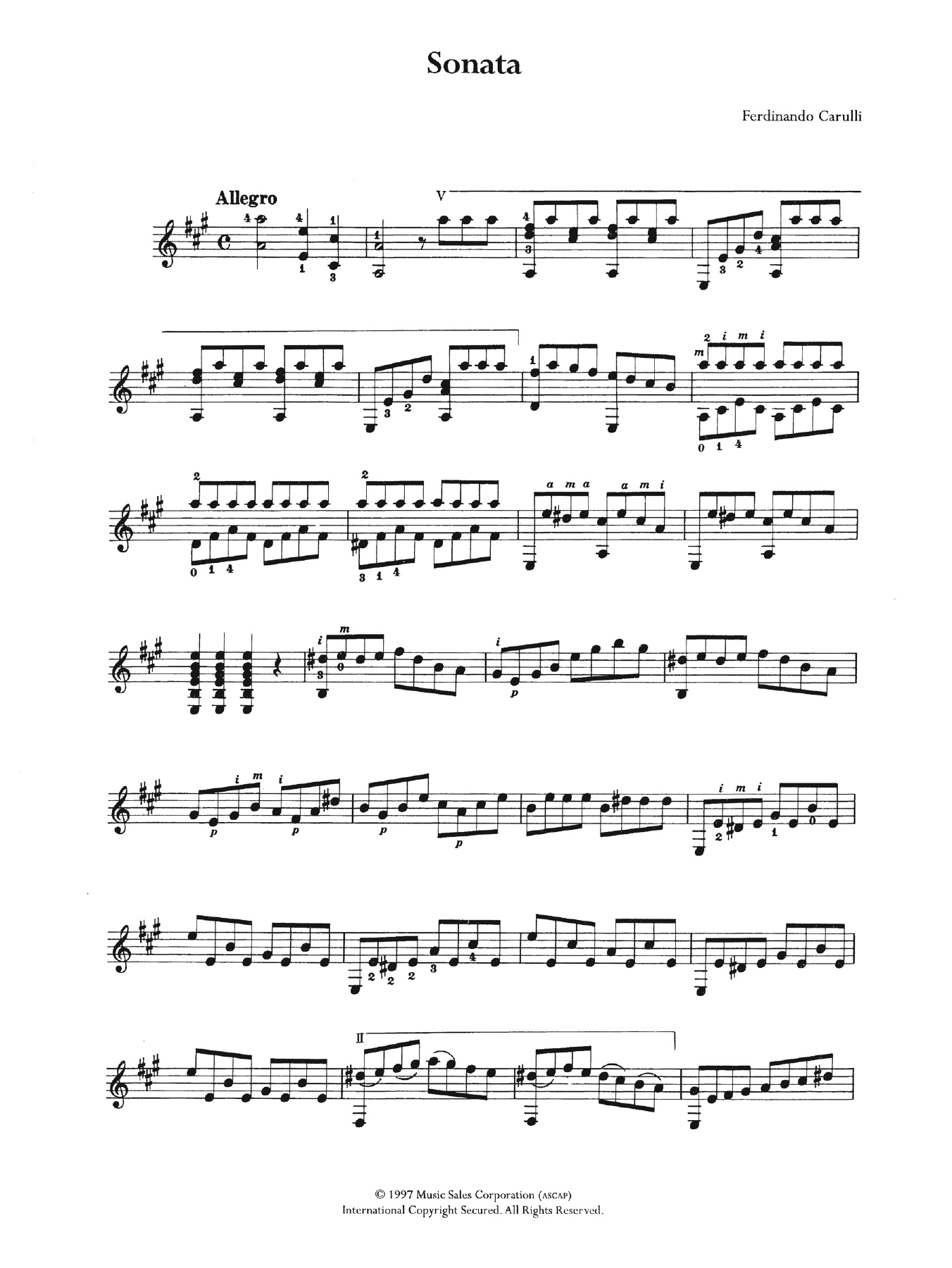 Ferdinando Carulli Sonata sheet music notes and chords arranged for Easy Guitar