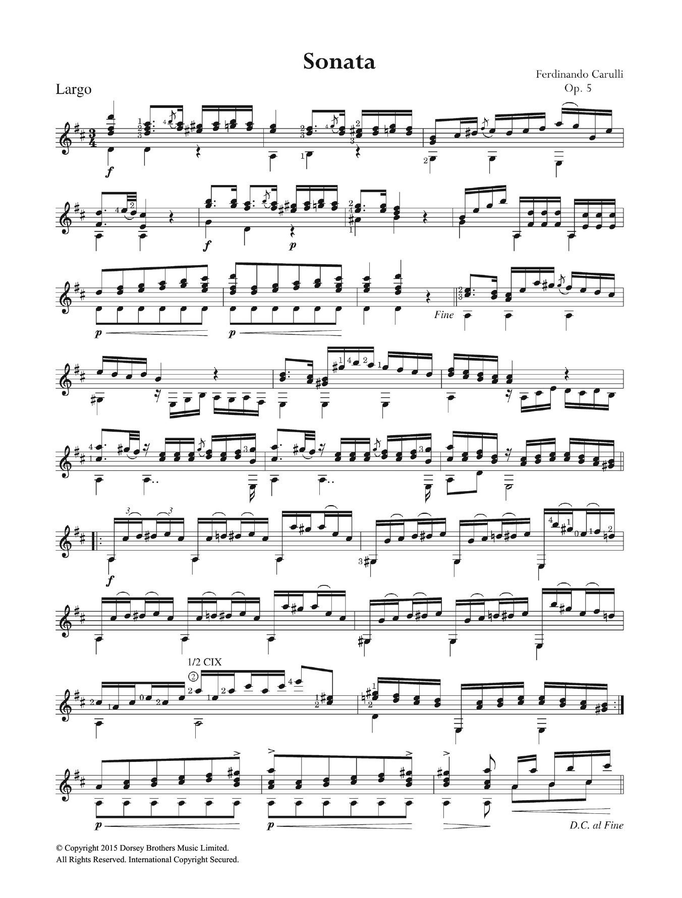Ferdinando Carulli Sonata Op. 5 sheet music notes and chords arranged for Easy Guitar