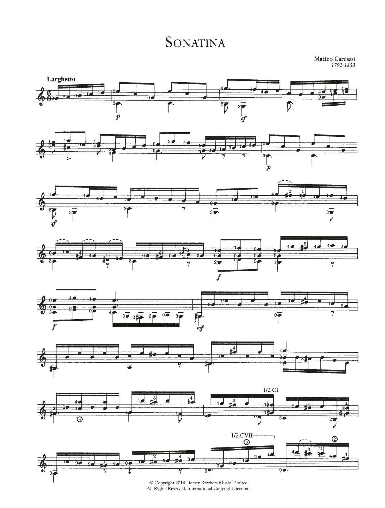 Ferdinando Carulli Sonatina sheet music notes and chords arranged for Easy Guitar