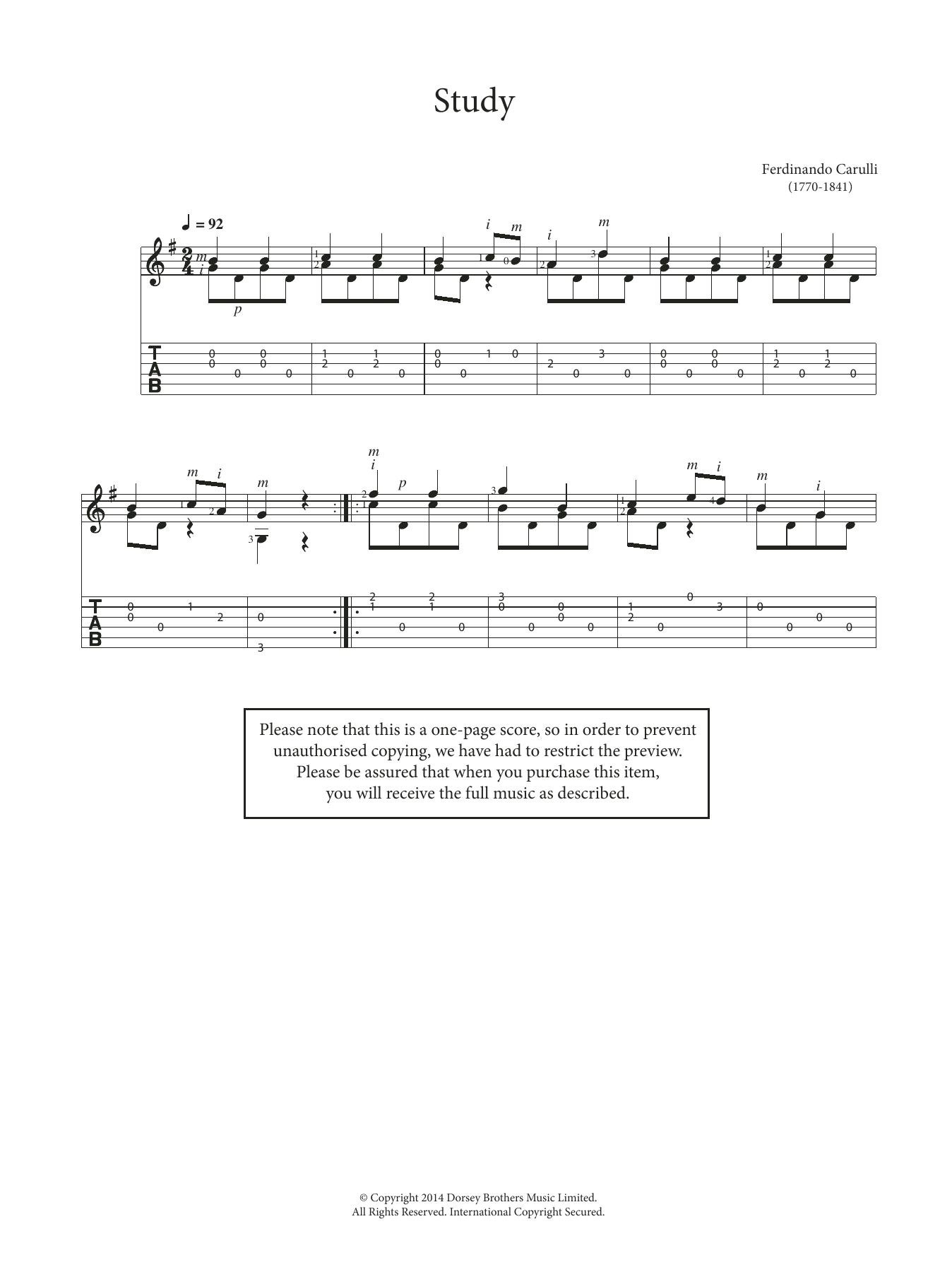 Ferdinando Carulli Study sheet music notes and chords arranged for Easy Guitar