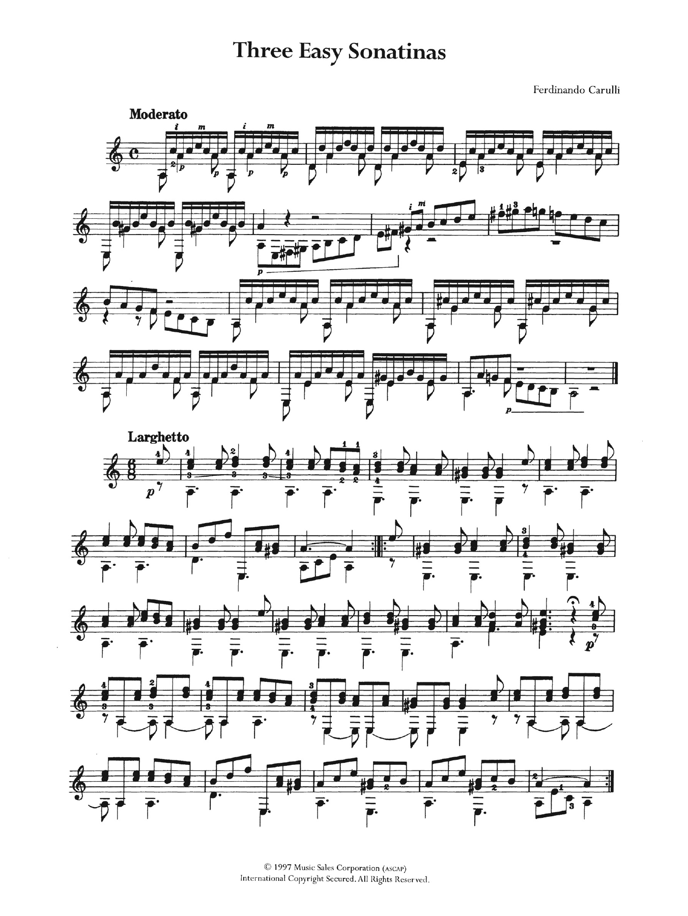 Ferdinando Carulli Three Easy Sonatinas sheet music notes and chords arranged for Easy Guitar