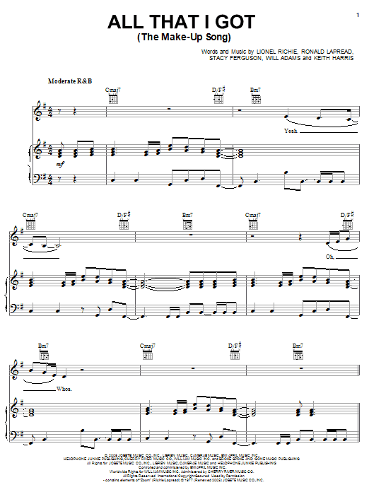 Fergie All That I Got (The Make-Up Song) sheet music notes and chords arranged for Piano, Vocal & Guitar Chords (Right-Hand Melody)