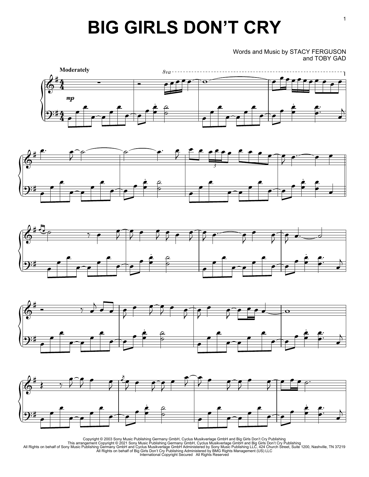 Fergie Big Girls Don't Cry [Classical version] sheet music notes and chords arranged for Piano Solo