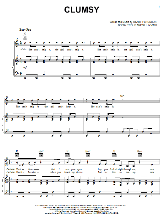 Fergie Clumsy sheet music notes and chords arranged for Piano, Vocal & Guitar Chords (Right-Hand Melody)
