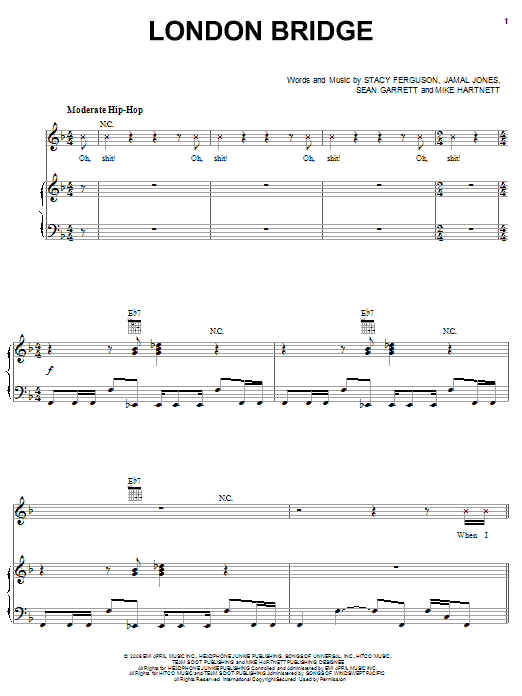 Fergie London Bridge sheet music notes and chords arranged for Piano, Vocal & Guitar Chords (Right-Hand Melody)