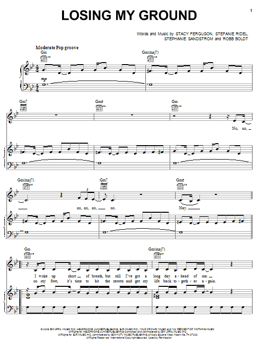 Fergie Losing My Ground sheet music notes and chords arranged for Piano, Vocal & Guitar Chords (Right-Hand Melody)