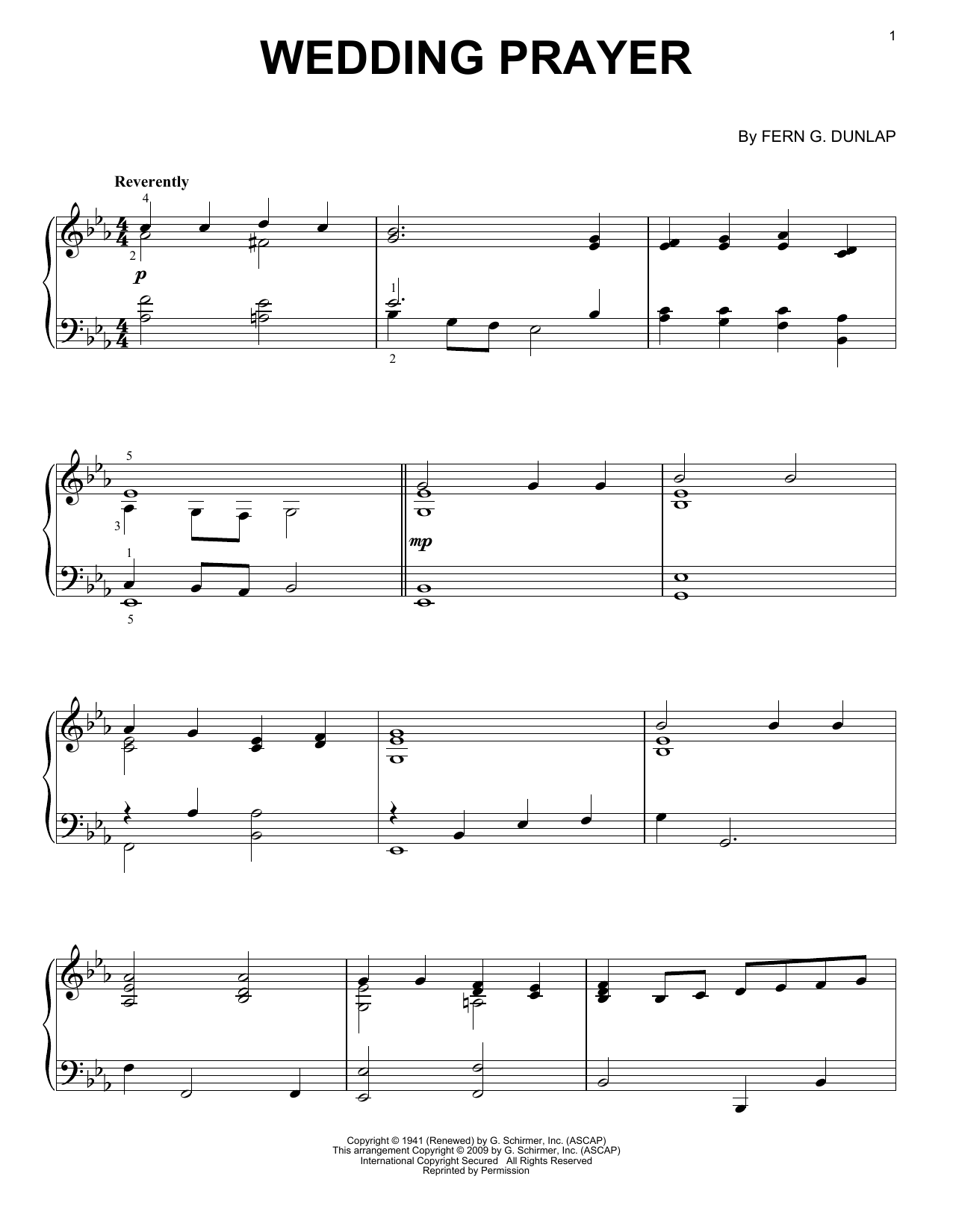 John Waller Wedding Prayer sheet music notes and chords arranged for Piano Solo