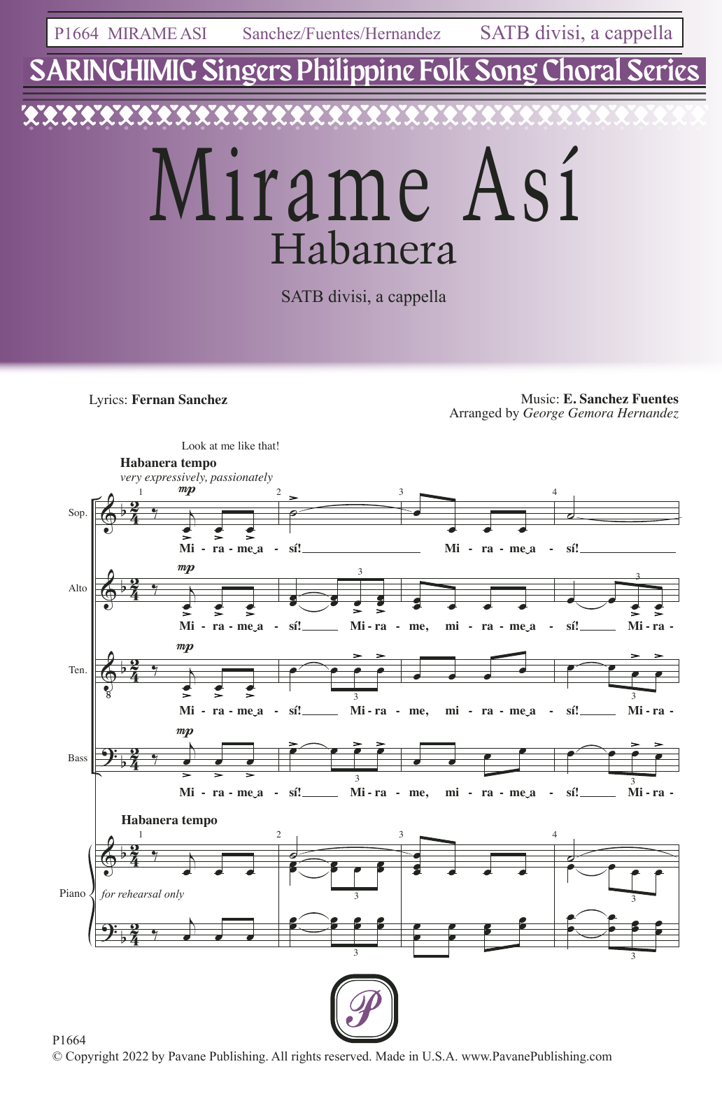 Fernan Sanchez and E. Sanchez Fuentes Mirame Así (Habanera) (arr. George Gemora Hernandez) sheet music notes and chords arranged for SATB Choir