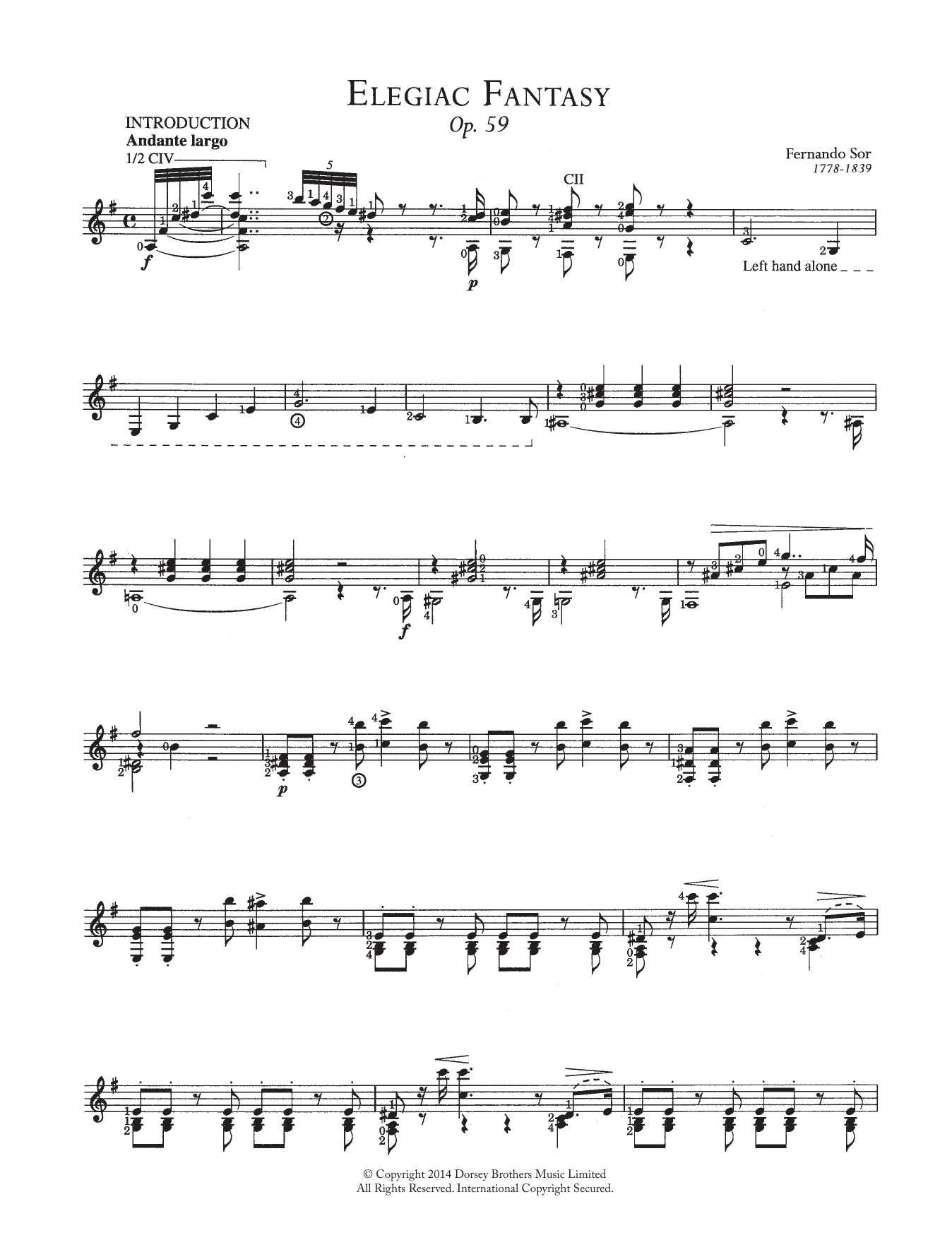 Fernando Sor Elegaic Fantasy, Op.59 sheet music notes and chords arranged for Solo Guitar