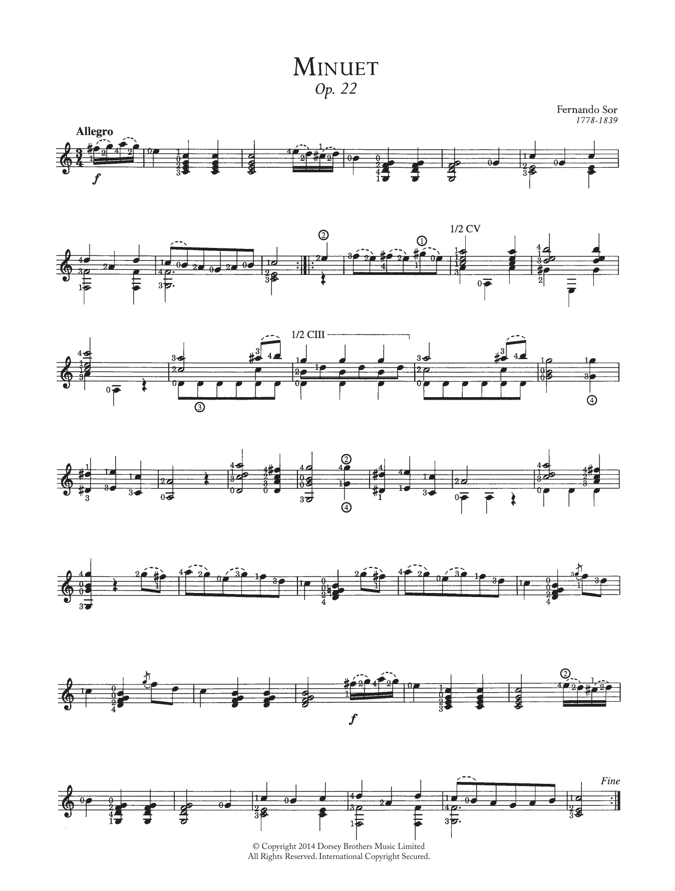 Fernando Sor Minuet, Op.22 sheet music notes and chords arranged for Solo Guitar