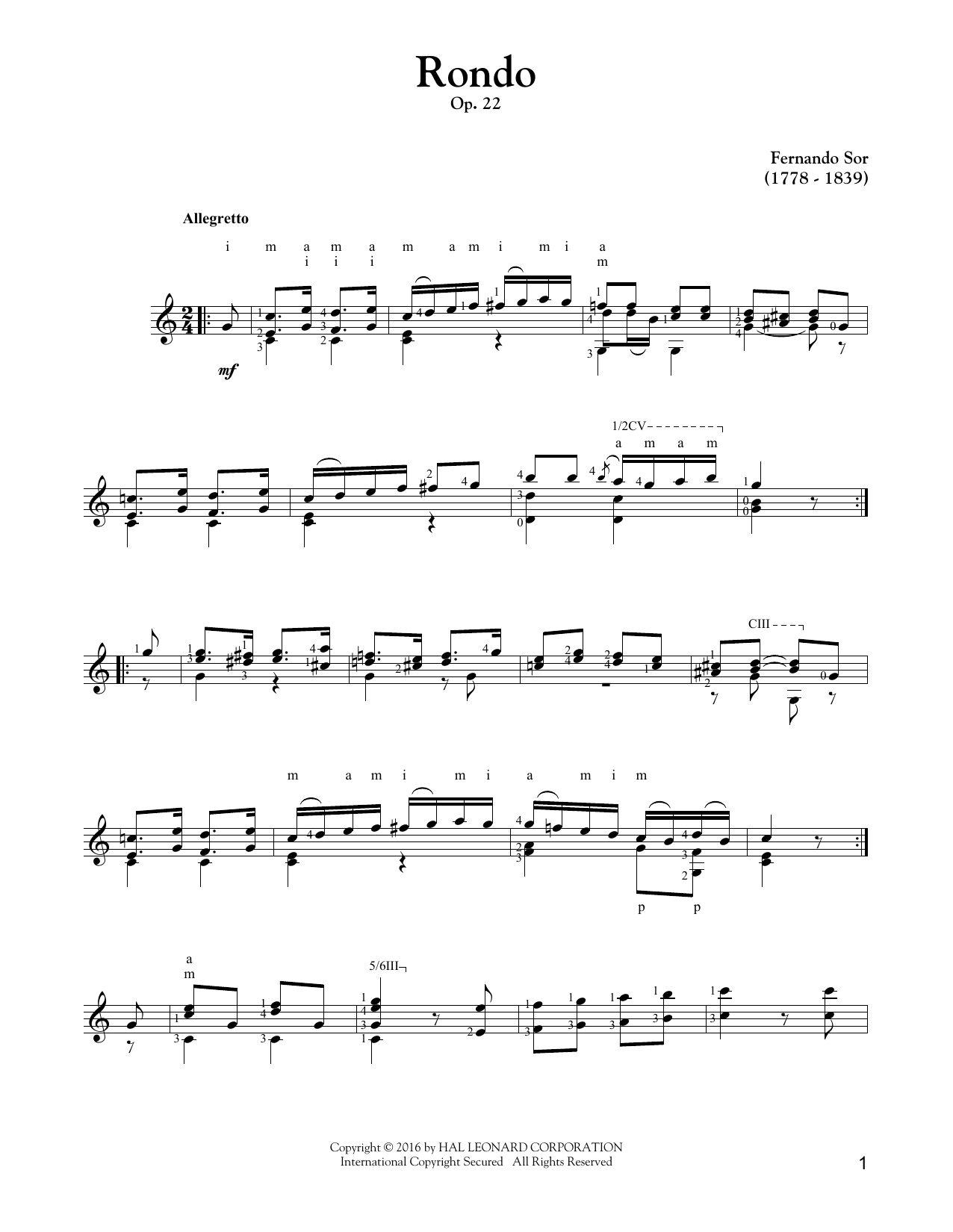 Fernando Sor Rondo, Op. 22 sheet music notes and chords arranged for Solo Guitar