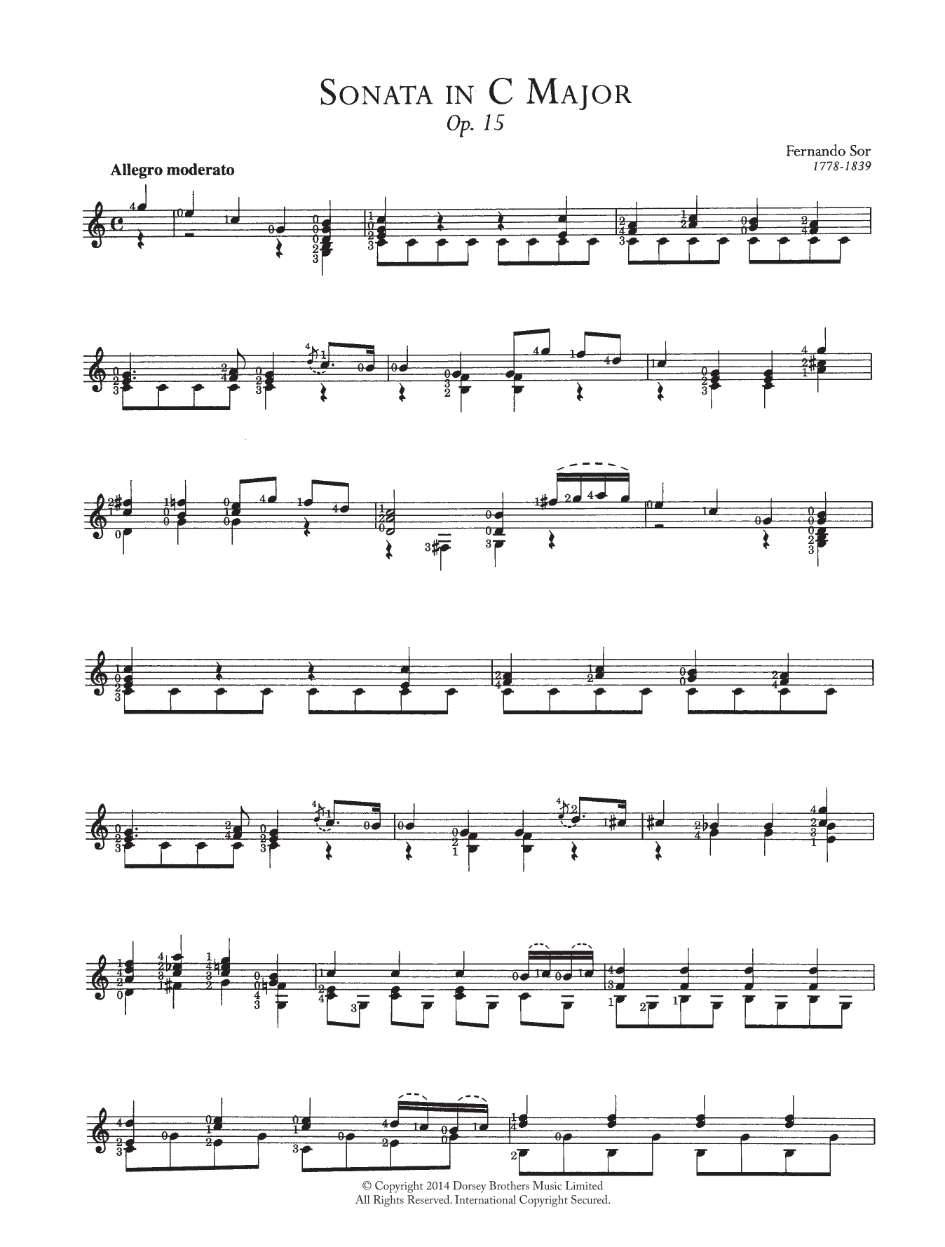 Fernando Sor Sonata In C Major, Op.15 sheet music notes and chords arranged for Easy Guitar