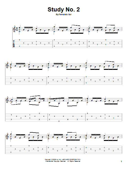 Fernando Sor Study No. 2 sheet music notes and chords arranged for Solo Guitar