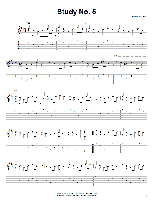 Fernando Sor Study No. 5 sheet music notes and chords arranged for Solo Guitar
