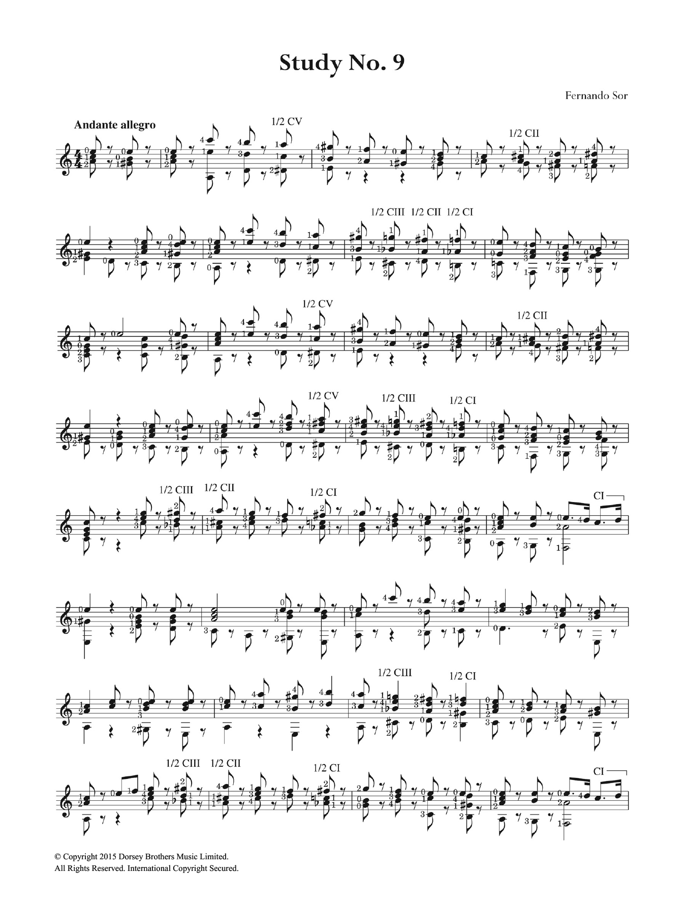 Fernando Sor Study No. 9 sheet music notes and chords arranged for Easy Guitar