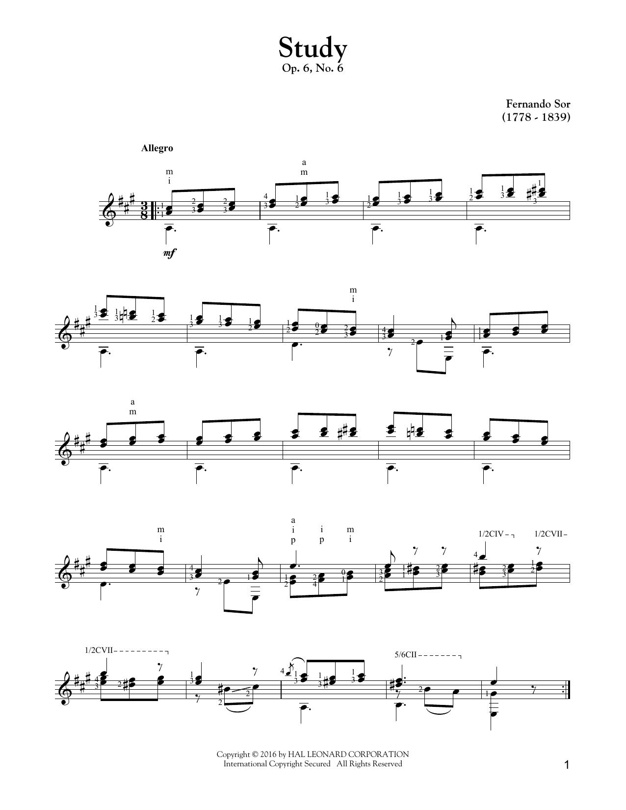 Fernando Sor Study Op. 6, No. 6 sheet music notes and chords arranged for Solo Guitar